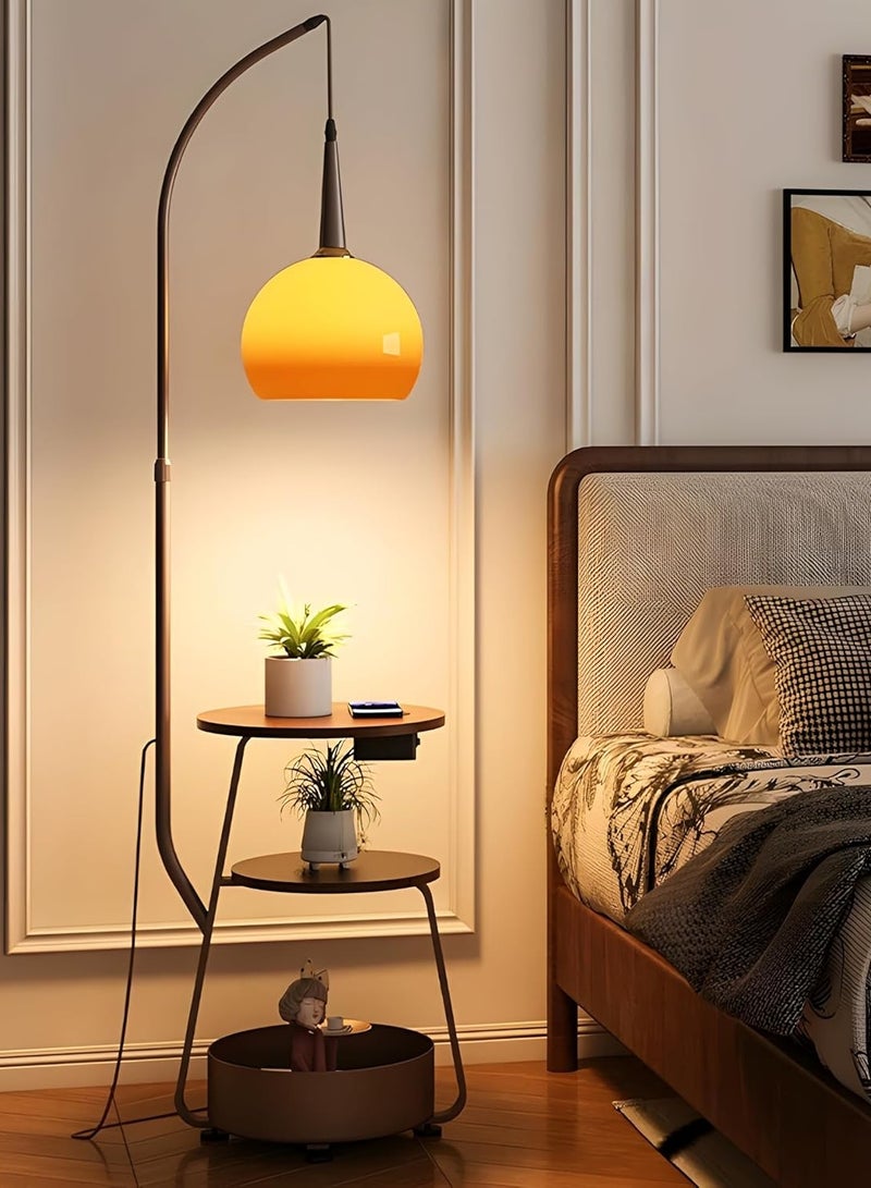 DubaiGallery Floor Lamp for Living Room,Mid Century Tall Lamps with Tea Table & Storage Bucket,Fishing Standing Lamp with Glass Lampshade,Mid Century Floor Lamp for Bedroom Corner - Image 2
