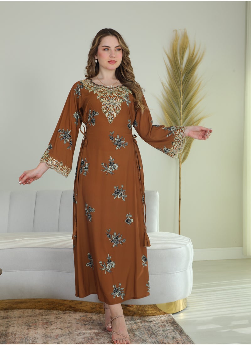 Bint Al Bilad Bint Al Bilad Women's Summer Long Luxury Jalabiya | Full-Length Kaftan Dress for Ramadan, Eid Ul Fitr, Wedding, Special Occasions | Embroidered Saudi Abaya | Modest Islamic Clothing  - Image 2