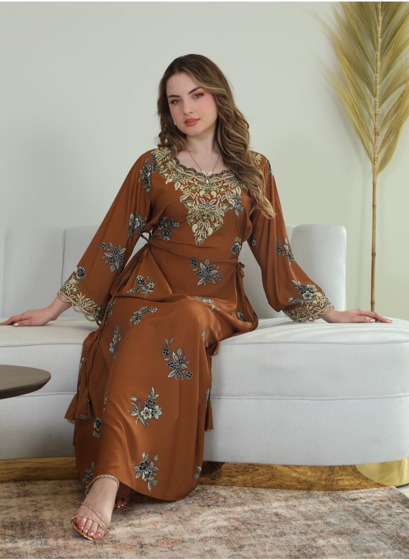 Bint Al Bilad Bint Al Bilad Women's Summer Long Luxury Jalabiya | Full-Length Kaftan Dress for Ramadan, Eid Ul Fitr, Wedding, Special Occasions | Embroidered Saudi Abaya | Modest Islamic Clothing  - Image 3