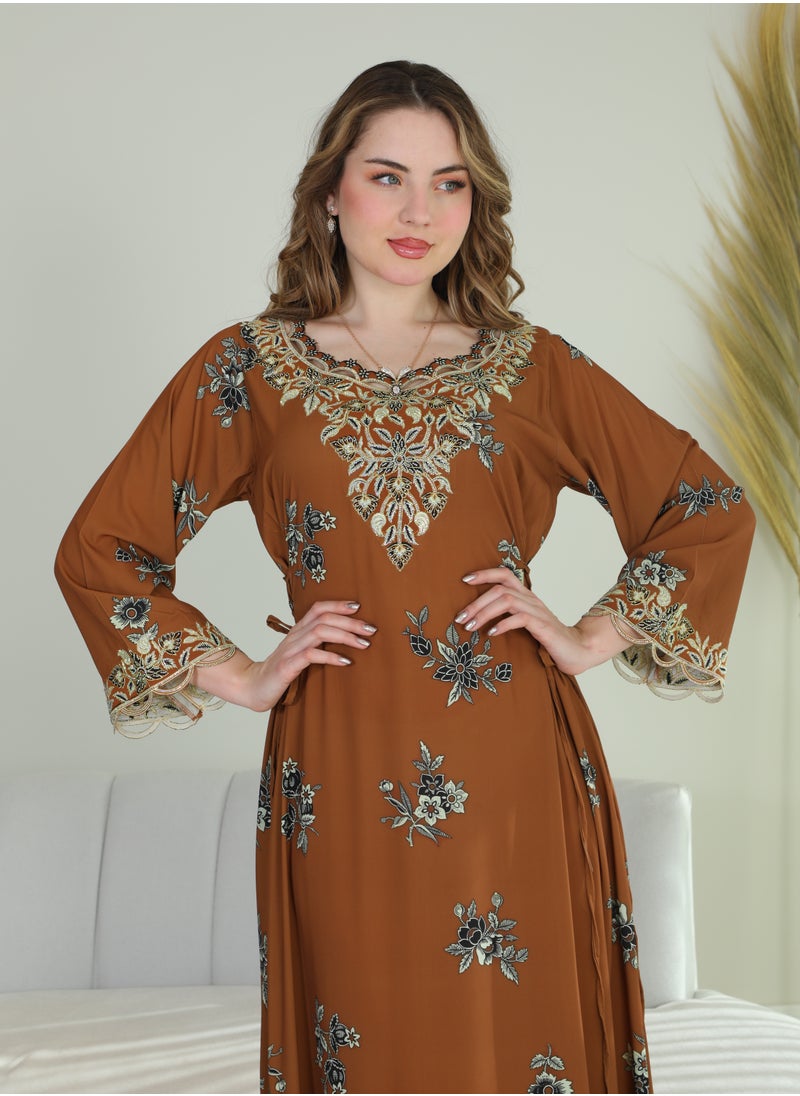 Bint Al Bilad Bint Al Bilad Women's Summer Long Luxury Jalabiya | Full-Length Kaftan Dress for Ramadan, Eid Ul Fitr, Wedding, Special Occasions | Embroidered Saudi Abaya | Modest Islamic Clothing  - Image 4