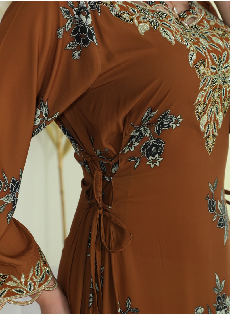 Bint Al Bilad Bint Al Bilad Women's Summer Long Luxury Jalabiya | Full-Length Kaftan Dress for Ramadan, Eid Ul Fitr, Wedding, Special Occasions | Embroidered Saudi Abaya | Modest Islamic Clothing  - Image 5