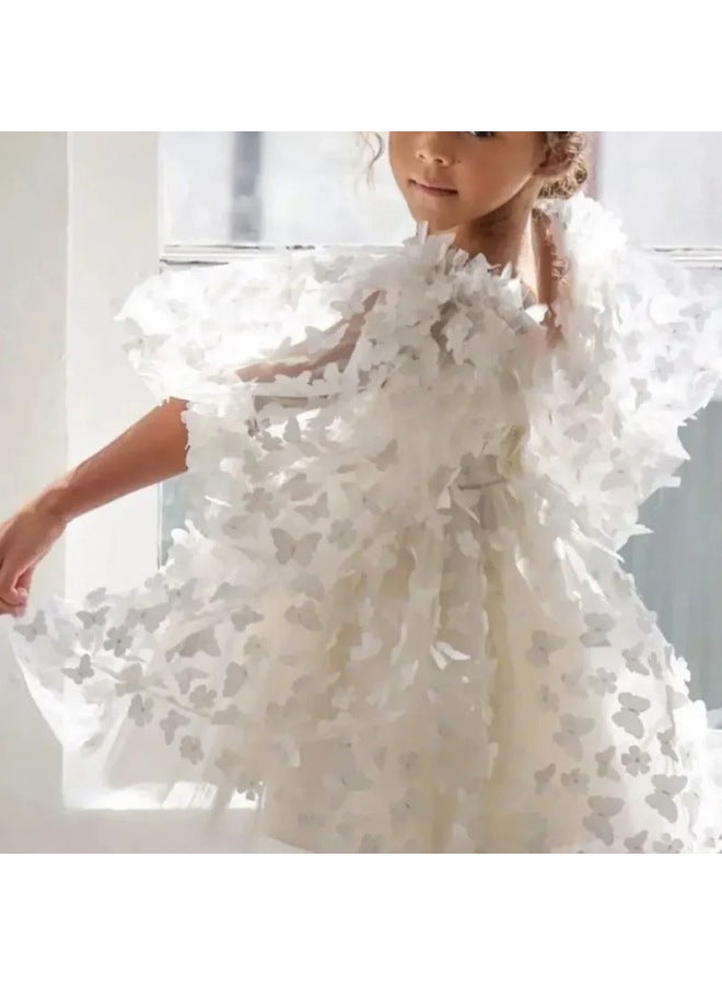 Children's Bubble Sleeve Dress Three-dimensional Butterfly Design Sense Mesh Puffy Princess Dress Backless Performance Dress