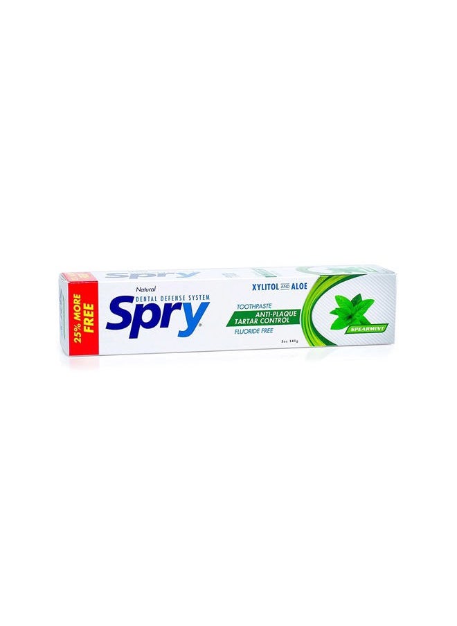 Spry Xylitol Toothpaste 5oz, Fluoride Free Toothpaste Adult and Kids, Teeth Whitening Toothpaste with Xylitol, Natural Breath Freshening, Mouth Moisturizing Ingredients, Spearmint (Pack of 2)  - Image 1