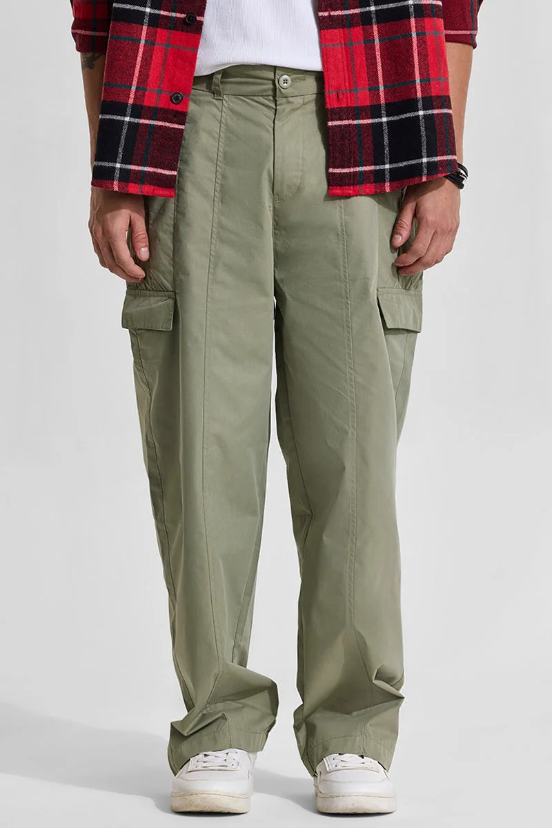SNITCH Olive Solid Loose Fit Streetwear Cargo