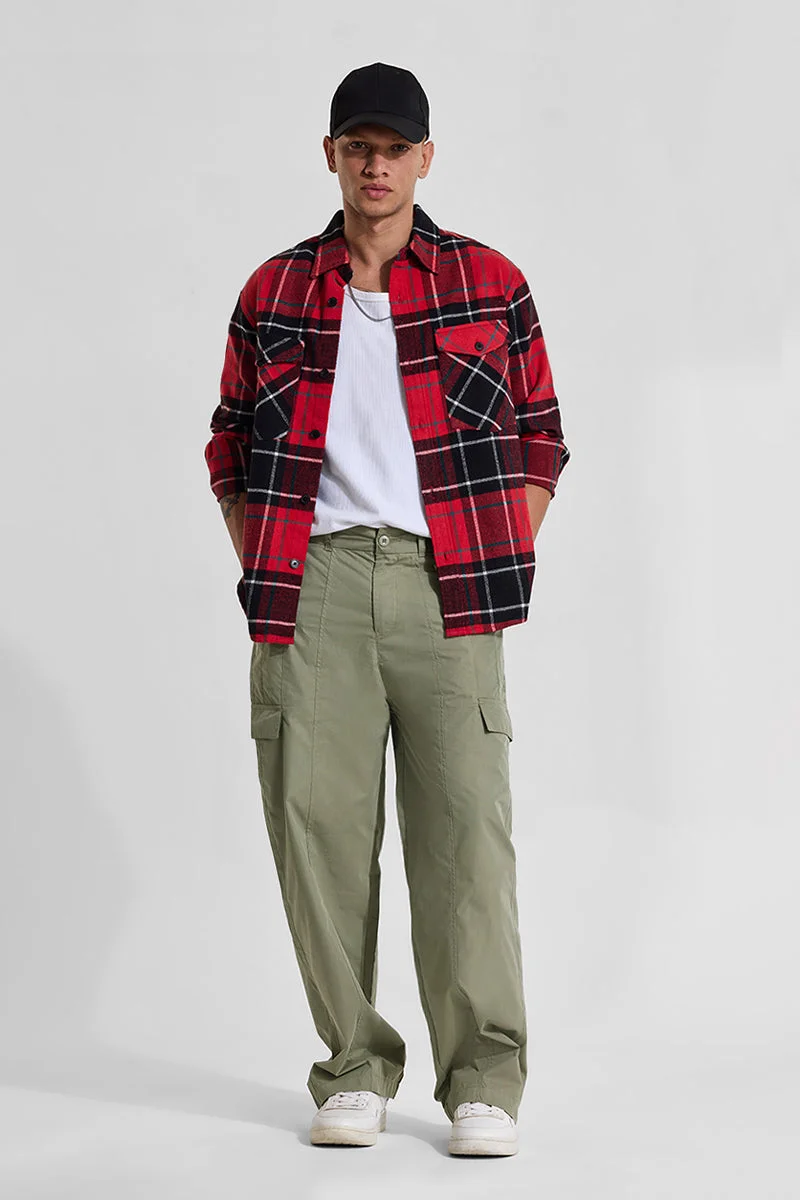 SNITCH Olive Solid Loose Fit Streetwear Cargo