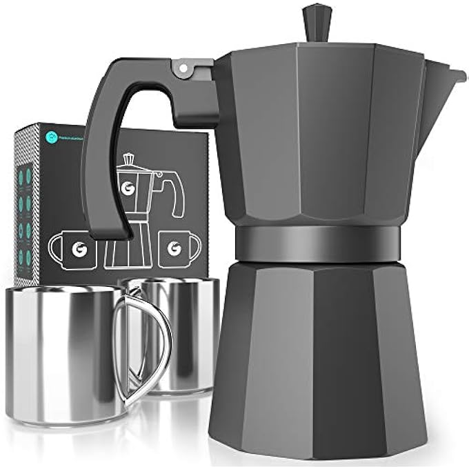 Coffee Gator Moka Pot  6 Cup 12Oz Stovetop Espresso Maker  Classic Italian And Cuban Coffee Percolator W 2 StainlessSteel Cups  Matte Grey Aluminum 360Ml - Image 1