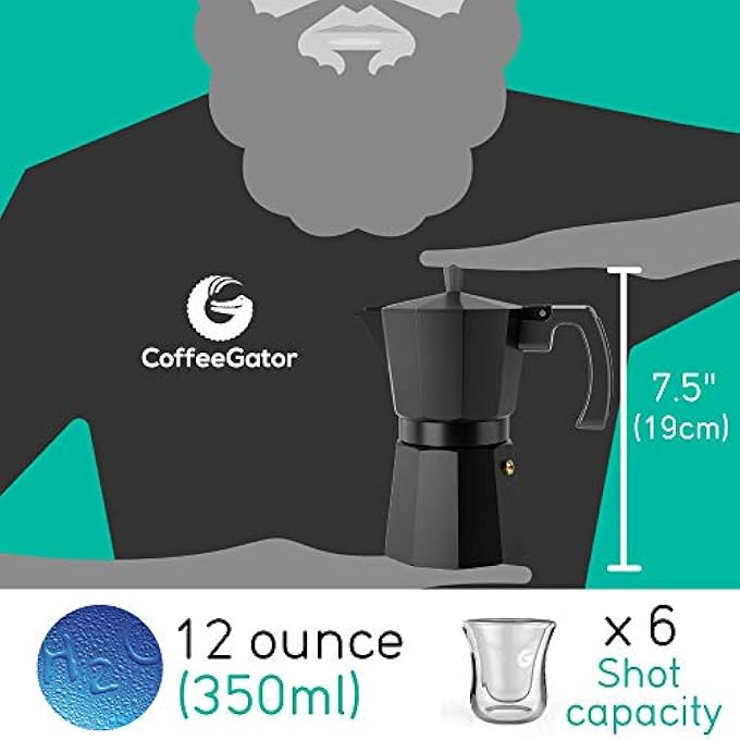 Coffee Gator Moka Pot  6 Cup 12Oz Stovetop Espresso Maker  Classic Italian And Cuban Coffee Percolator W 2 StainlessSteel Cups  Matte Grey Aluminum 360Ml - Image 3