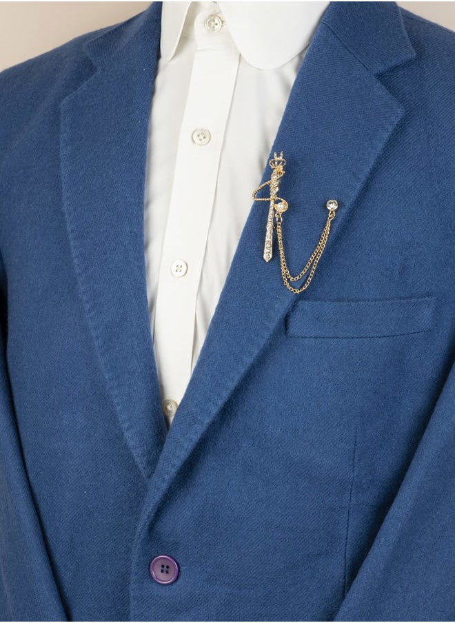 Knighthood Gold Crown Sword With Stone Studded Hanging Tassel Chain Collar Pin Brooch, Suit Stud, Shirt Studs, Lapel Pin Accessories for Men Women  - Image 3