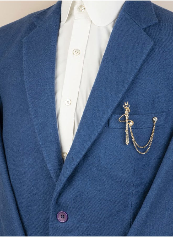Knighthood Gold Crown Sword With Stone Studded Hanging Tassel Chain Collar Pin Brooch, Suit Stud, Shirt Studs, Lapel Pin Accessories for Men Women  - Image 2