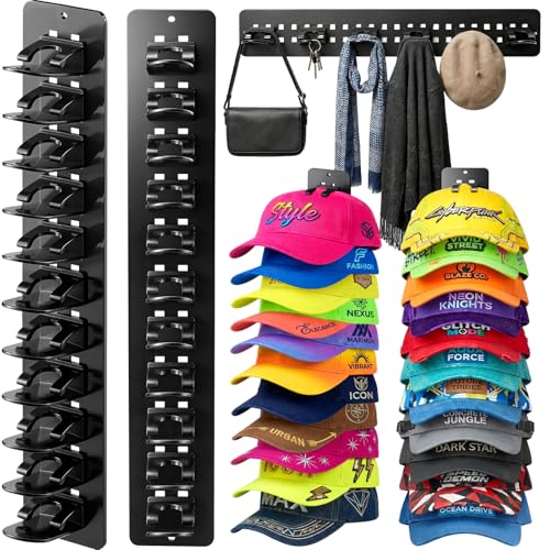 EIMMBD 2 Pack Hat Organizer for Baseball Caps, Detachable DIY Hat Holder Hat Rack Hold up to 22 Hats, Cap Holder Hat Hangers for Wall Closet Door Bedroom(Black) - Image 1