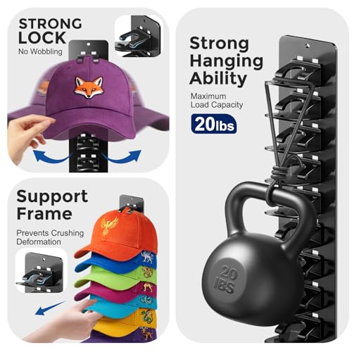 EIMMBD 2 Pack Hat Organizer for Baseball Caps, Detachable DIY Hat Holder Hat Rack Hold up to 22 Hats, Cap Holder Hat Hangers for Wall Closet Door Bedroom(Black) - Image 5