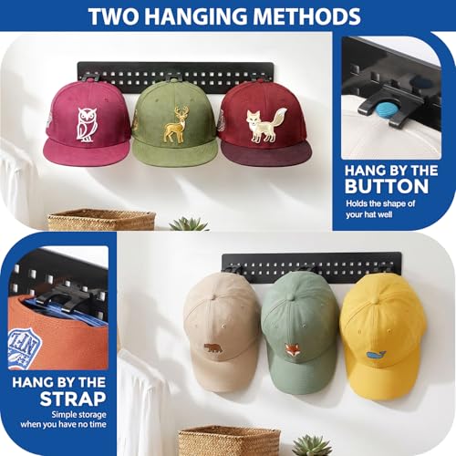 EIMMBD 2 Pack Hat Organizer for Baseball Caps, Detachable DIY Hat Holder Hat Rack Hold up to 22 Hats, Cap Holder Hat Hangers for Wall Closet Door Bedroom(Black) - Image 3