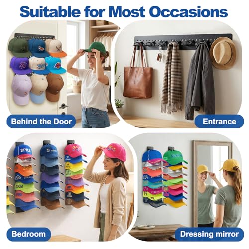EIMMBD 2 Pack Hat Organizer for Baseball Caps, Detachable DIY Hat Holder Hat Rack Hold up to 22 Hats, Cap Holder Hat Hangers for Wall Closet Door Bedroom(Black) - Image 4