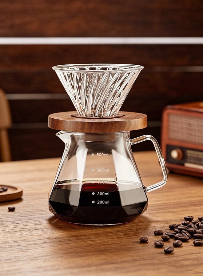 HOOPZOZA طقم قهوة HOOPZOZA V60 سعة 600 مل لصنع القهوة بالتنقيط مع فلتر زجاجي وعلامات دقيقة لصانع القهوة - Image 1