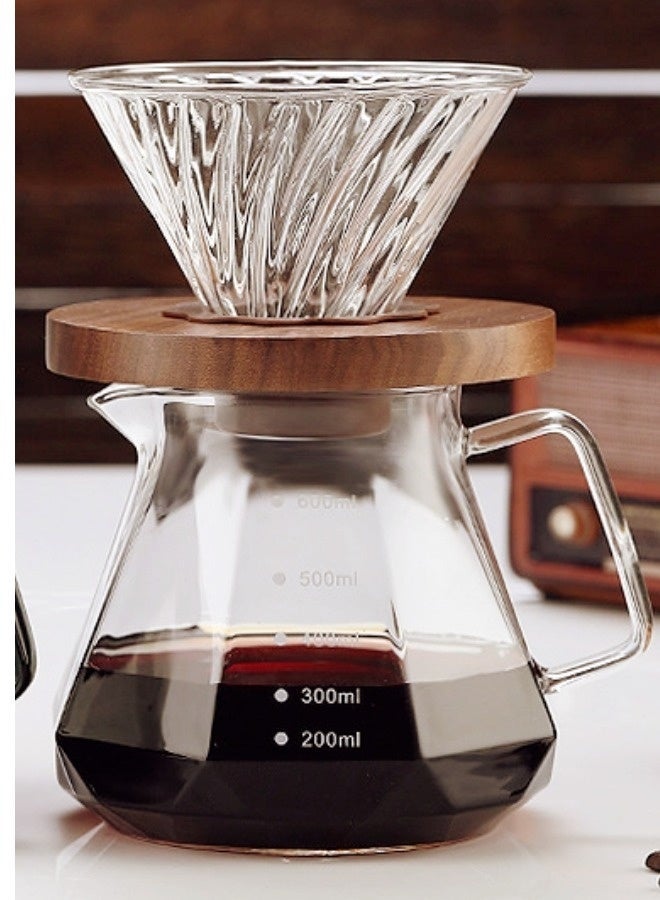 HOOPZOZA طقم قهوة HOOPZOZA V60 سعة 600 مل لصنع القهوة بالتنقيط مع فلتر زجاجي وعلامات دقيقة لصانع القهوة - Image 2