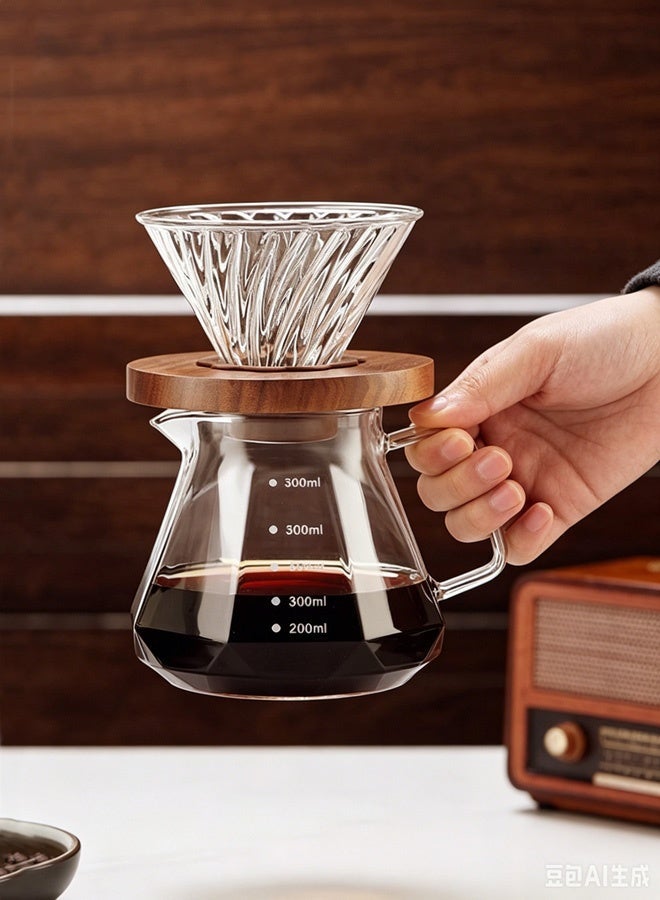 HOOPZOZA طقم قهوة HOOPZOZA V60 سعة 600 مل لصنع القهوة بالتنقيط مع فلتر زجاجي وعلامات دقيقة لصانع القهوة - Image 4