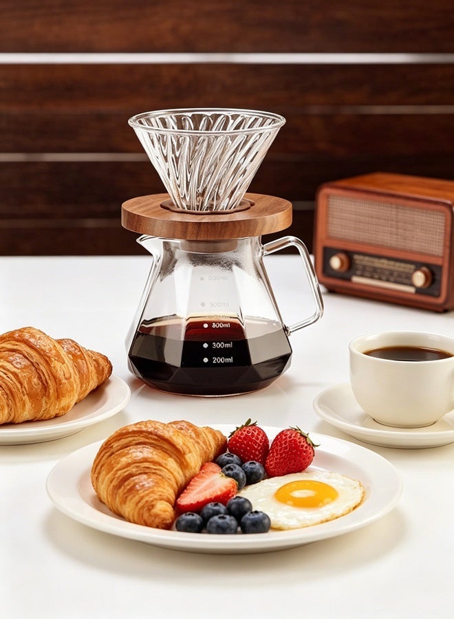 HOOPZOZA طقم قهوة HOOPZOZA V60 سعة 600 مل لصنع القهوة بالتنقيط مع فلتر زجاجي وعلامات دقيقة لصانع القهوة - Image 5