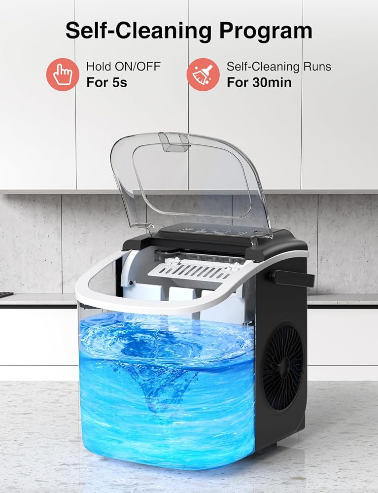 CROWNFUL Ice Maker Countertop with Handle, 9 Cubes in 6 Mins, 12Kg/24H, Self-Cleaning, Portable Small Ice Machine for Home kitchen Office Party - Image 5