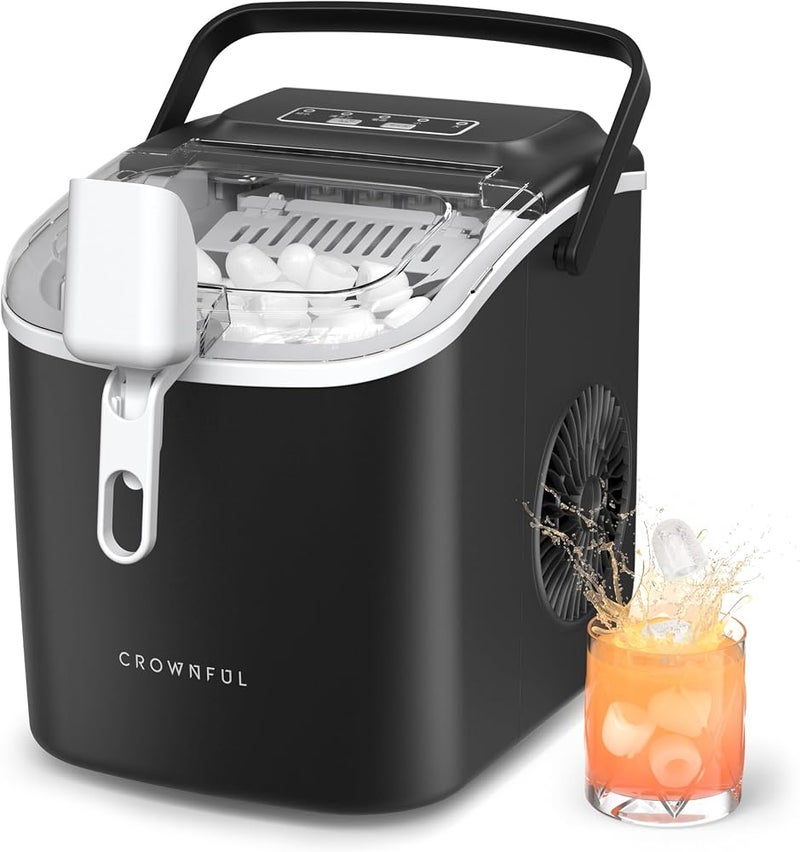 CROWNFUL Ice Maker Countertop with Handle, 9 Cubes in 6 Mins, 12Kg/24H, Self-Cleaning, Portable Small Ice Machine for Home kitchen Office Party - Image 1