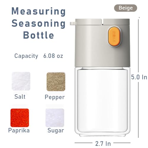 koofull Measure Seasoning Bottle, Salt Shaker or Pepper Shaker, Kitchen Must have, Glass Metering Spice Salt Paprika Pepper Cumin Powder Sugar Dispenser Spice Jar, BPA Free (Beige) - Image 2