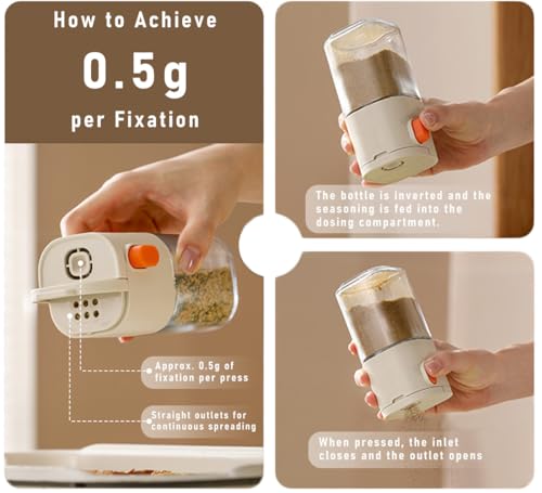 koofull Measure Seasoning Bottle, Salt Shaker or Pepper Shaker, Kitchen Must have, Glass Metering Spice Salt Paprika Pepper Cumin Powder Sugar Dispenser Spice Jar, BPA Free (Beige) - Image 4