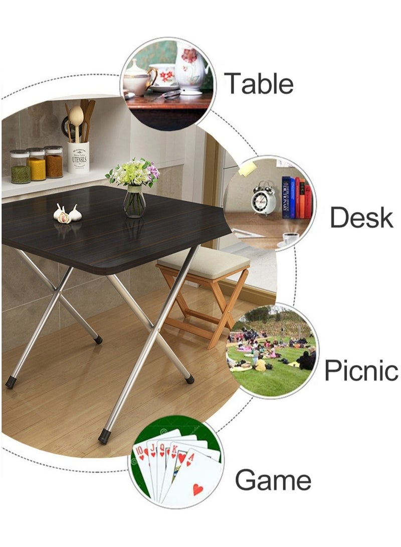 VUCATIN طاولة قابلة للطي، طاولة تخييم قابلة للطي، طاولة نزهة في الهواء الطلق، طاولة عشاء قابلة للطي مع سطح خشبي وإطار معدني للتخييم، اللعبة، الحفلات، المنزل، الفناء الخلفي، الشواء 72*60*60 سم (أسود) - Image 3