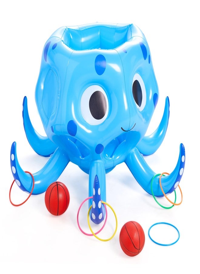 Sloosh ألعاب سلوش المائية، لعبة مائية عائمة قابلة للنفخ 2 في 1، لعبة رمي الحلقات مع طوق كرة السلة على شكل أخطبوط للعب في الهواء الطلق، لعبة رمي الحلقات، ألعاب مائية عائمة للأطفال والكبار - Image 1