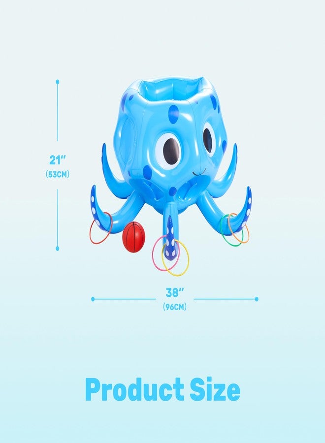 Sloosh ألعاب سلوش المائية، لعبة مائية عائمة قابلة للنفخ 2 في 1، لعبة رمي الحلقات مع طوق كرة السلة على شكل أخطبوط للعب في الهواء الطلق، لعبة رمي الحلقات، ألعاب مائية عائمة للأطفال والكبار - Image 5