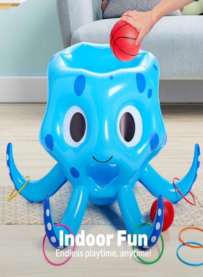 Sloosh ألعاب سلوش المائية، لعبة مائية عائمة قابلة للنفخ 2 في 1، لعبة رمي الحلقات مع طوق كرة السلة على شكل أخطبوط للعب في الهواء الطلق، لعبة رمي الحلقات، ألعاب مائية عائمة للأطفال والكبار - Image 3