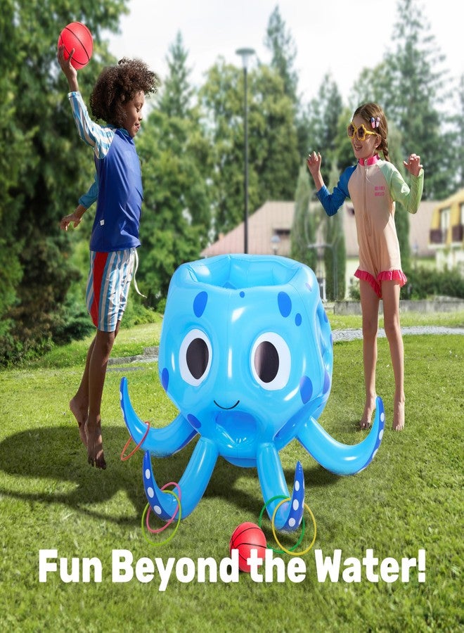 Sloosh ألعاب سلوش المائية، لعبة مائية عائمة قابلة للنفخ 2 في 1، لعبة رمي الحلقات مع طوق كرة السلة على شكل أخطبوط للعب في الهواء الطلق، لعبة رمي الحلقات، ألعاب مائية عائمة للأطفال والكبار - Image 4