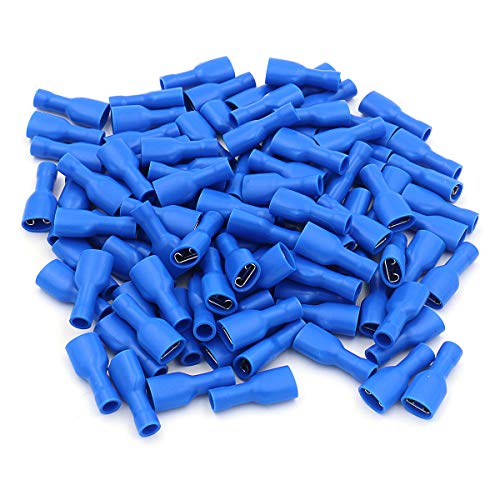 Baomain 100-Pack 0.187" Female Quick Disconnect Spade Terminals, 16-14 AWG 4.8mm (3/16 inch), Fully Insulated Crimp Connectors Blue - Image 5