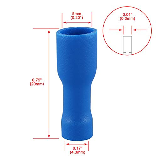 Baomain 100-Pack 0.187" Female Quick Disconnect Spade Terminals, 16-14 AWG 4.8mm (3/16 inch), Fully Insulated Crimp Connectors Blue - Image 2