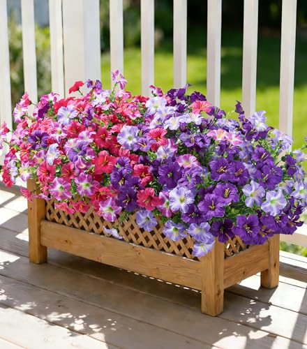 florisso Artificial Flowers for Outdoors Decoration 20 Bundles Faux Morning Glory with Eucalyptus Look Real UV Resistant Fake Plants Silk Flowers for Outside Yard Gardens Porch Patio Planter Home Urn Mix - Image 3