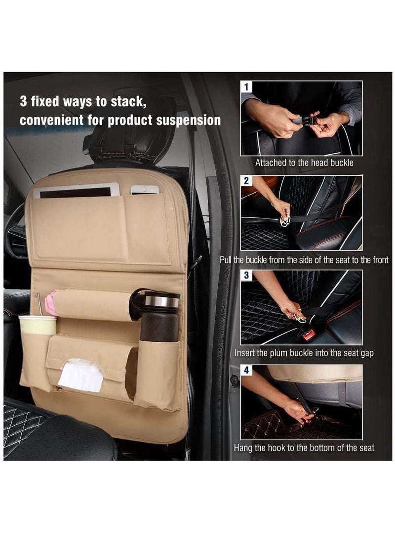 Womdee PC Leather Car Back Seat Organizer with Tablet Holder  (Brown) - Image 2