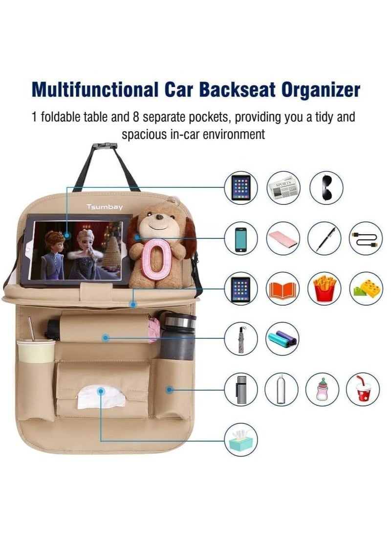 Womdee PC Leather Car Back Seat Organizer with Tablet Holder  (Brown) - Image 3