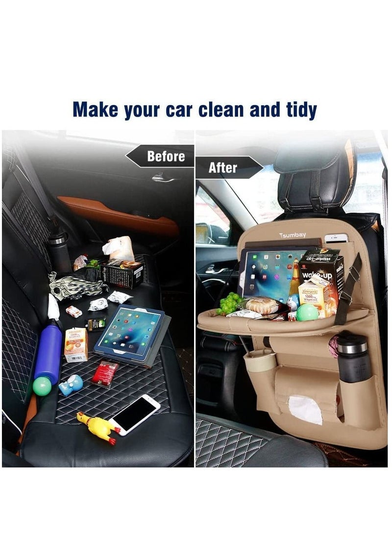 Womdee PC Leather Car Back Seat Organizer with Tablet Holder  (Brown) - Image 5