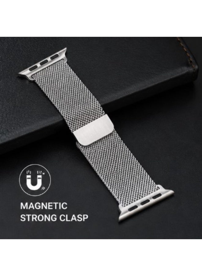 BOLICE Stainless Steel Magnetic Mesh Watch Strap 49MM Compatible with 42/44/45MM Smart Watches Silver - Image 1