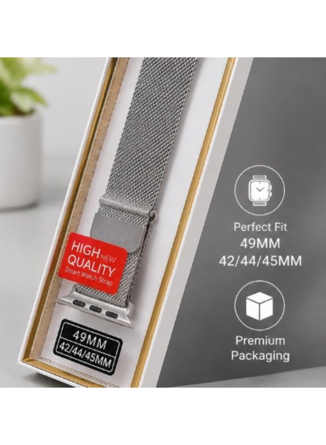 BOLICE Stainless Steel Magnetic Mesh Watch Strap 49MM Compatible with 42/44/45MM Smart Watches Silver - Image 4