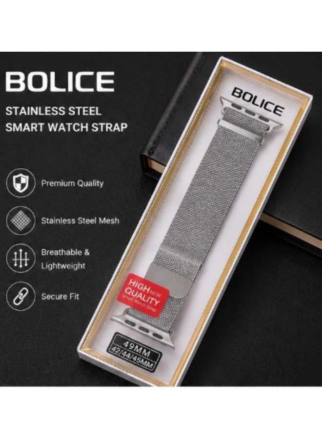 BOLICE Stainless Steel Magnetic Mesh Watch Strap 49MM Compatible with 42/44/45MM Smart Watches Silver - Image 3