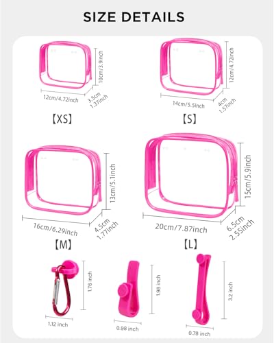 LETGO 4 Pack Clear Toiletry Bags Portable Travel Makeup Pouch with Zipper TSA Approved Organizer Clear Pouch Bags Compatible With Bogg Bag Divider AccessoriesHot Pink - Image 3
