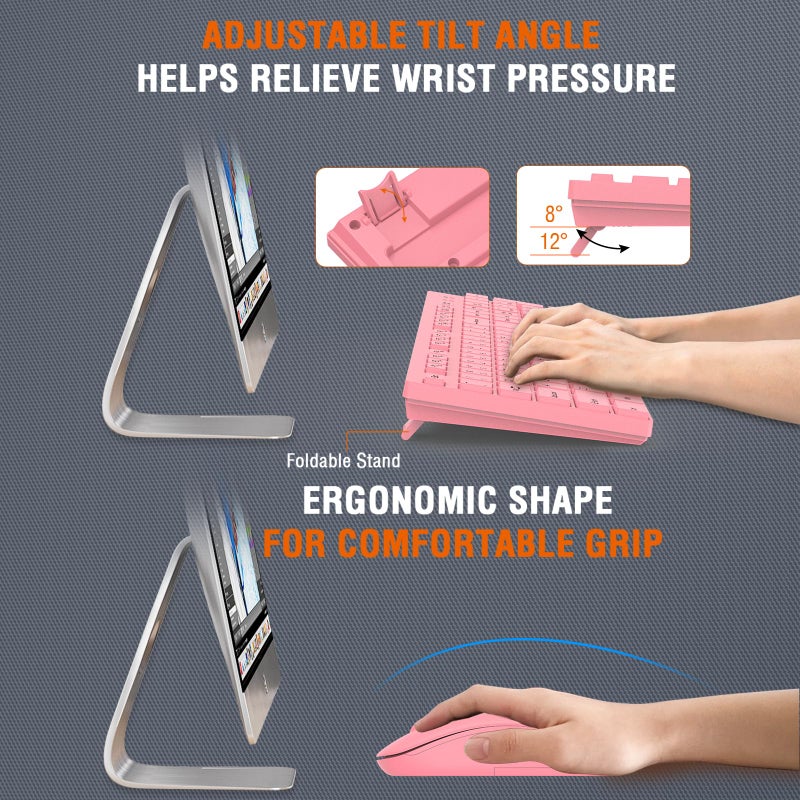 EDJO Wireless Keyboard and Mouse Combo, EDJO Silent Full Size Cordless USB Keyboard Mouse, 2.4GHz Lag-Free, Long Battery Life, for Computer, Laptop, PC, Chromebook, Windows (Pink, 1 Pack) - Image 5
