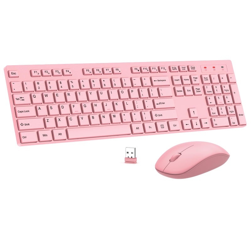 EDJO Wireless Keyboard and Mouse Combo, EDJO Silent Full Size Cordless USB Keyboard Mouse, 2.4GHz Lag-Free, Long Battery Life, for Computer, Laptop, PC, Chromebook, Windows (Pink, 1 Pack) - Image 1