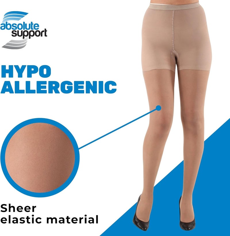 ABSOLUTE SUPPORT Made in USA - Sheer Compression Tights for Women 20-30mmHg - Graduated Compression Pantyhose for Varicose Veins Circulation during Pregnancy, Nursing - Nude, Large - A207NU3 - Image 3
