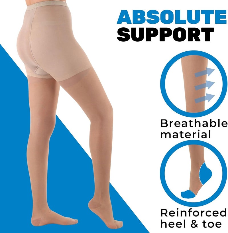 ABSOLUTE SUPPORT Made in USA - Sheer Compression Tights for Women 20-30mmHg - Graduated Compression Pantyhose for Varicose Veins Circulation during Pregnancy, Nursing - Nude, Large - A207NU3 - Image 4