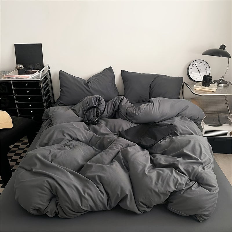 3pcs Solid Color Ultra-Soft Brushed Polyester Duvet Cover Set Includes: One Duvet Cover Suitable for Down Comforters + Two Pillowcases. Filling Not Included. A Bedding Perfect for Home and Bedroom Use - Image 4