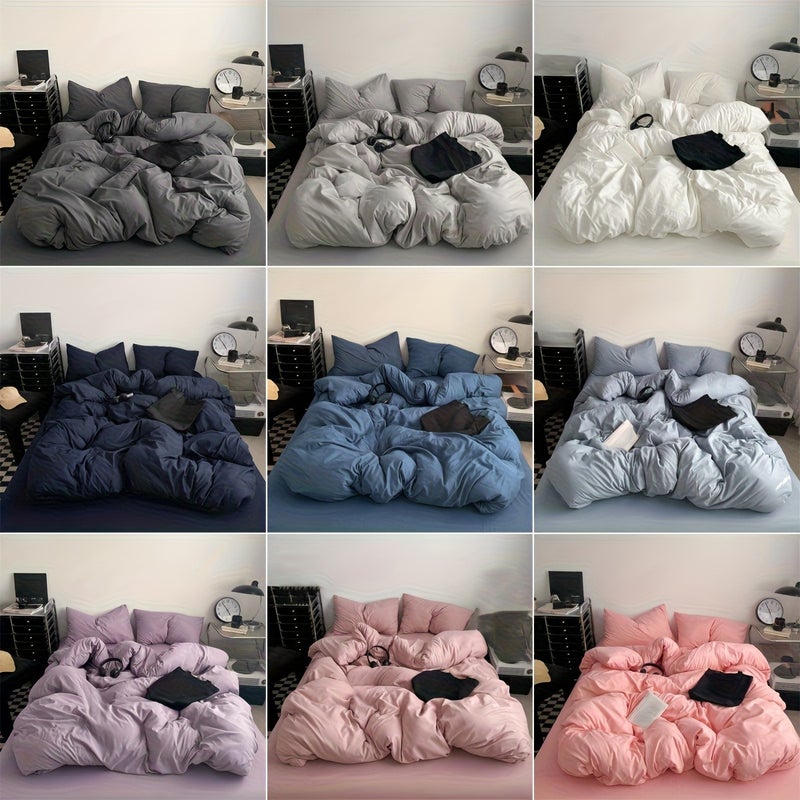 3pcs Solid Color Ultra-Soft Brushed Polyester Duvet Cover Set Includes: One Duvet Cover Suitable for Down Comforters + Two Pillowcases. Filling Not Included. A Bedding Perfect for Home and Bedroom Use - Image 3