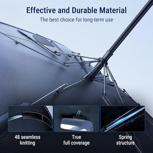 Costar [Upgrade] COSTAR Windshield Sun Shade Umbrella - [Dot-Patterned Silver Reflective Shield] | Anti-Crease, Blocks Heat & UV | Fiberglass Umbrella Ribs | Fits 85% India Cars, Medium (145x85cm) - Image 4