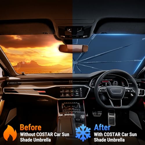 Costar [Upgrade] COSTAR Windshield Sun Shade Umbrella - [Dot-Patterned Silver Reflective Shield] | Anti-Crease, Blocks Heat & UV | Fiberglass Umbrella Ribs | Fits 85% India Cars, Medium (145x85cm) - Image 2