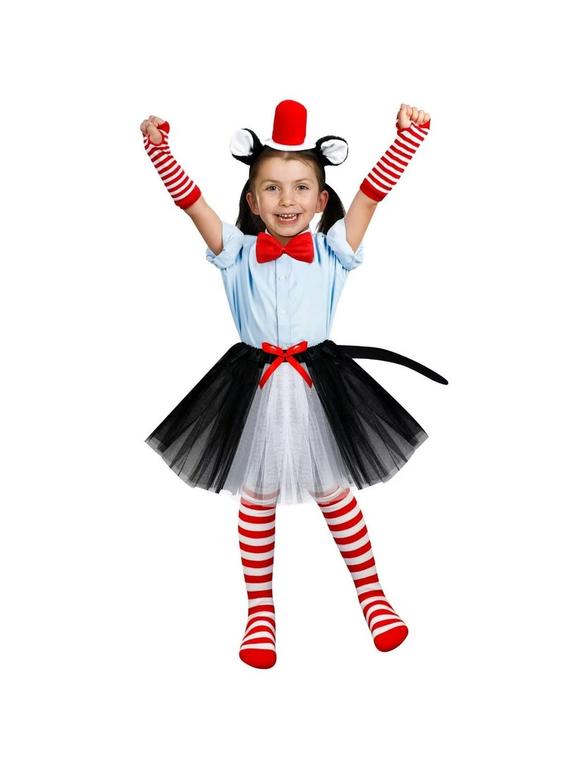 CMGTYYD CMGTYYD Cat Cosplay Costume Set for Kids, Including Cat Ear, Top Hat, Headband Tutu, Skirt,Bowtie, Cat Tail, Socks, Gloves, Suitable for Party Cosplay Dress Up - Image 3