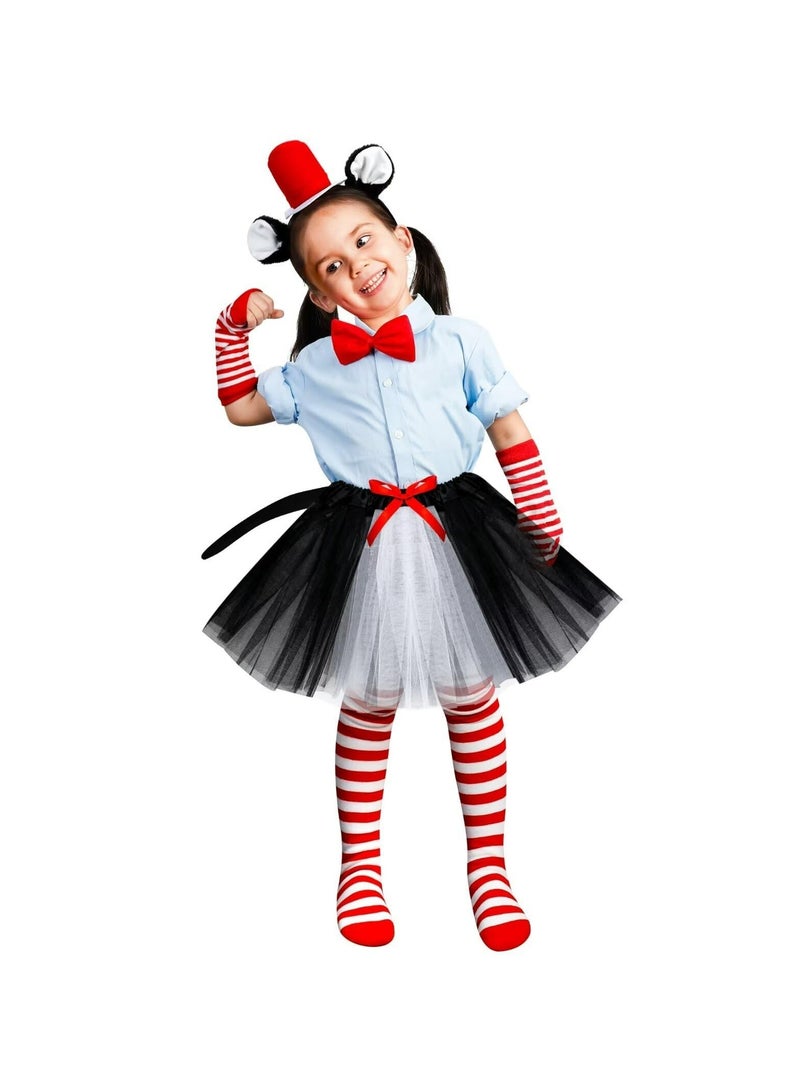 CMGTYYD CMGTYYD Cat Cosplay Costume Set for Kids, Including Cat Ear, Top Hat, Headband Tutu, Skirt,Bowtie, Cat Tail, Socks, Gloves, Suitable for Party Cosplay Dress Up - Image 4